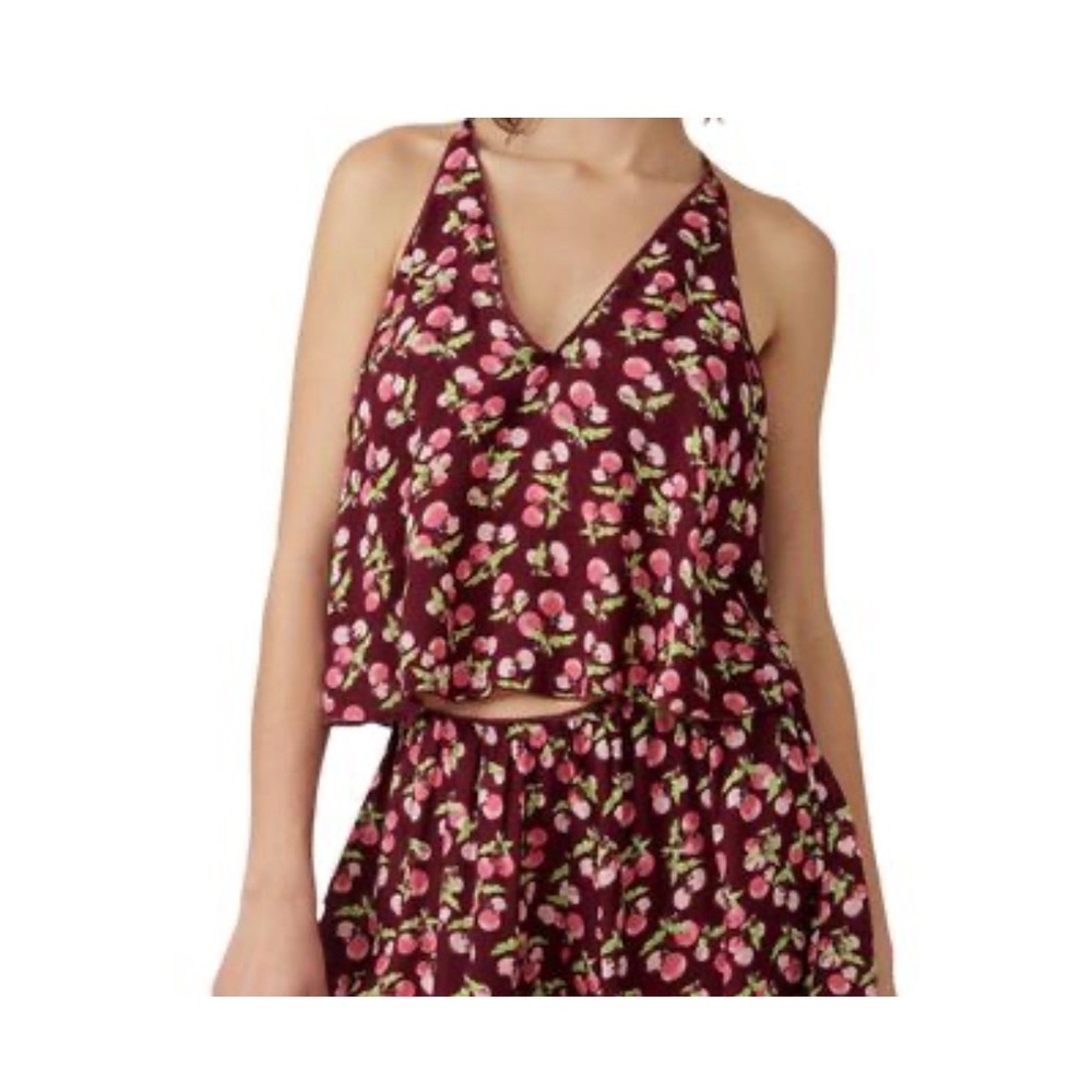 Free‎ People Intimately Cherry Print Cami Top Burgundy Pink XS FP076422CY